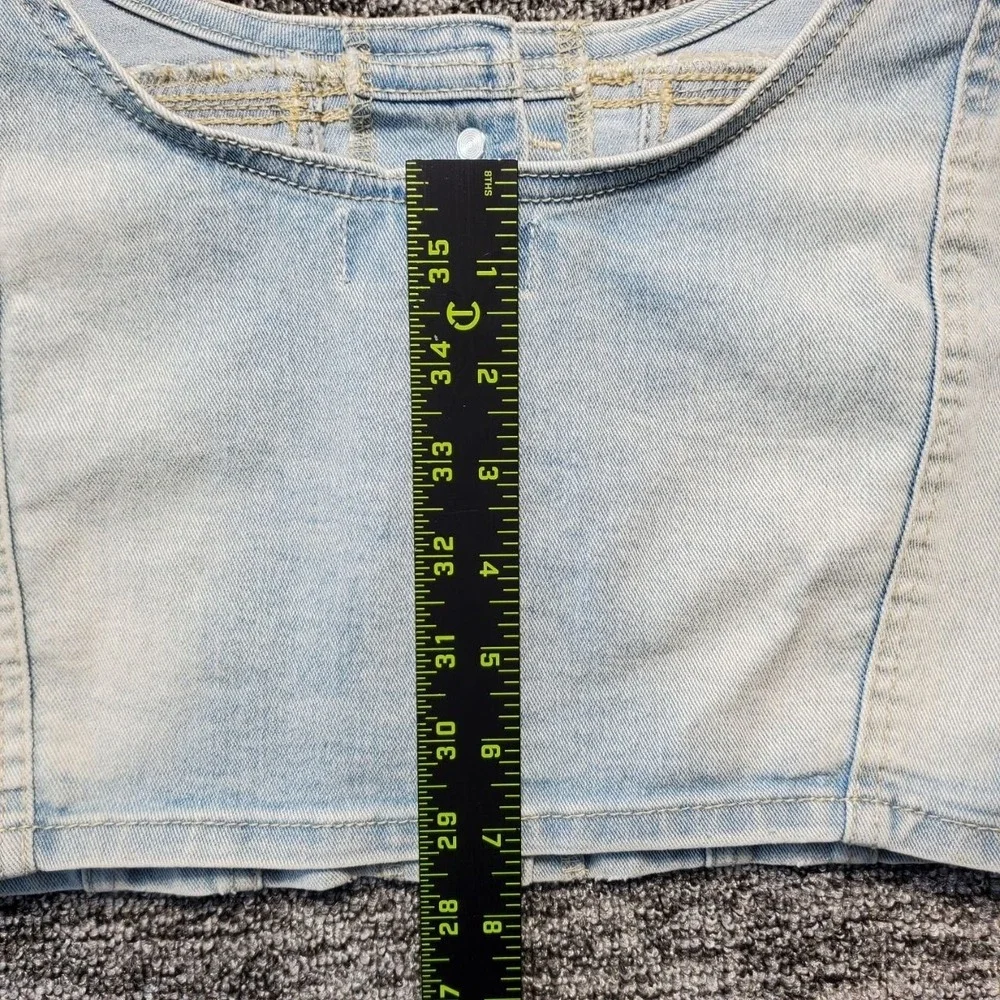 Vanilla Star Denim Crop Top Vest Light Wash Studded Button Up Womens Size Medium
